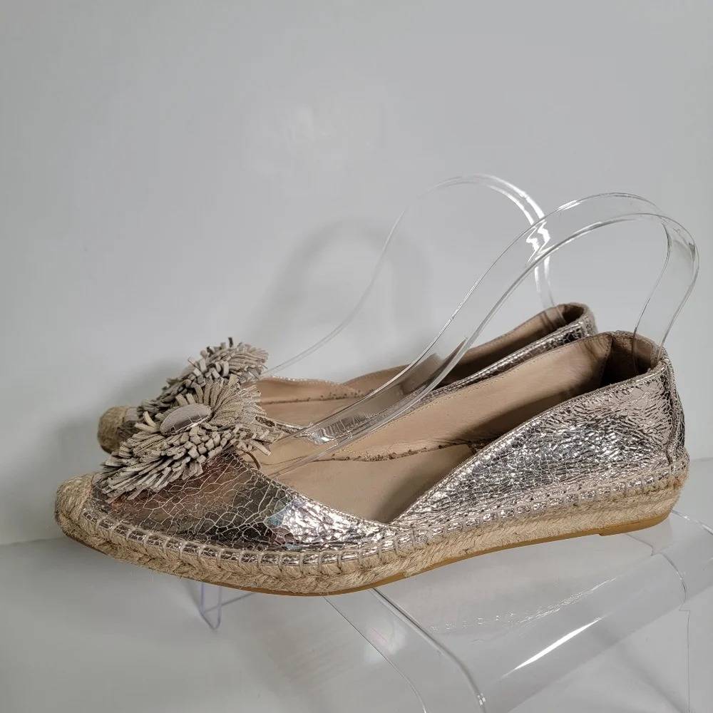RAS Metallic Leather Espadrille Flats Size 39